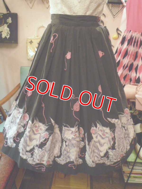 画像1: ヴィンテージ 50's 黒×ピンク　ホワイトキャットスカート　