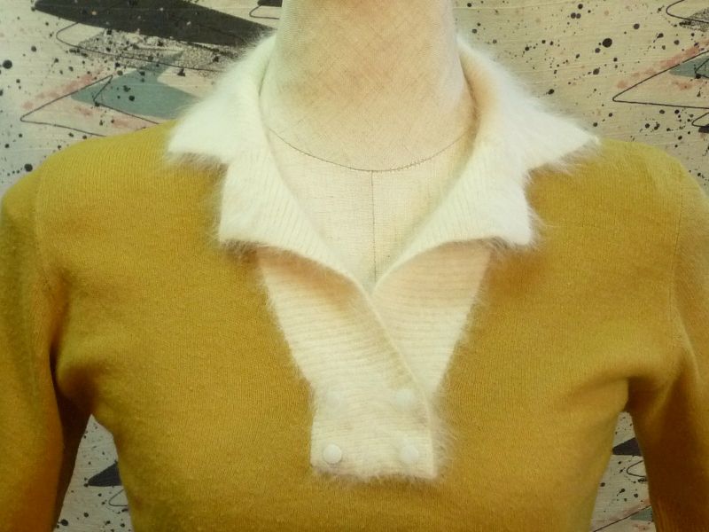 画像: ヴンテージ５０s　マスタード＆ホワイトモヘヤ半袖セーター