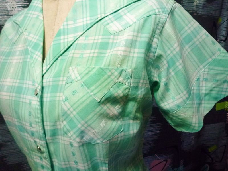 画像: ヴィンテージ イタリアンカラー グリーンチェックシャツ