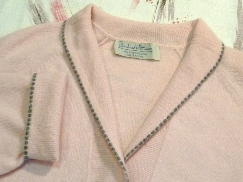 画像: ヴィンテージ50ｓ ピンクグレーステッチ カシミヤセーター