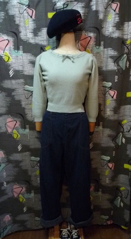 画像: ヴィンテージ 50ｓ ミントグリーン リボン七分袖 セーター