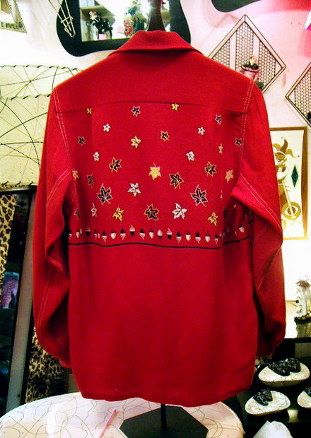 画像: 赤 オータムプリント　ギャバシャツ